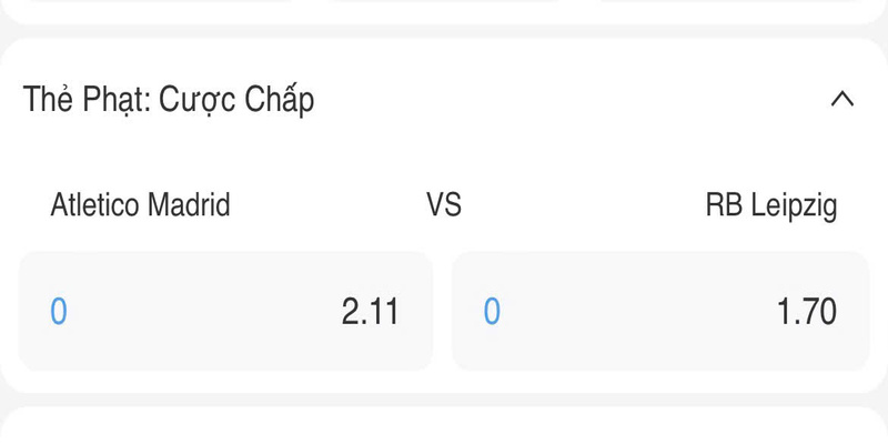 Atletico Madrid vs RB Leipzig - Ví dụ minh hoạ về kèo Total Bookings